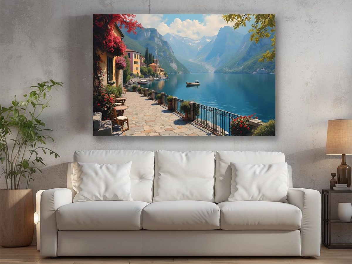 Romantische Uferpromenade am Gardasee, Digital Art, KI Art