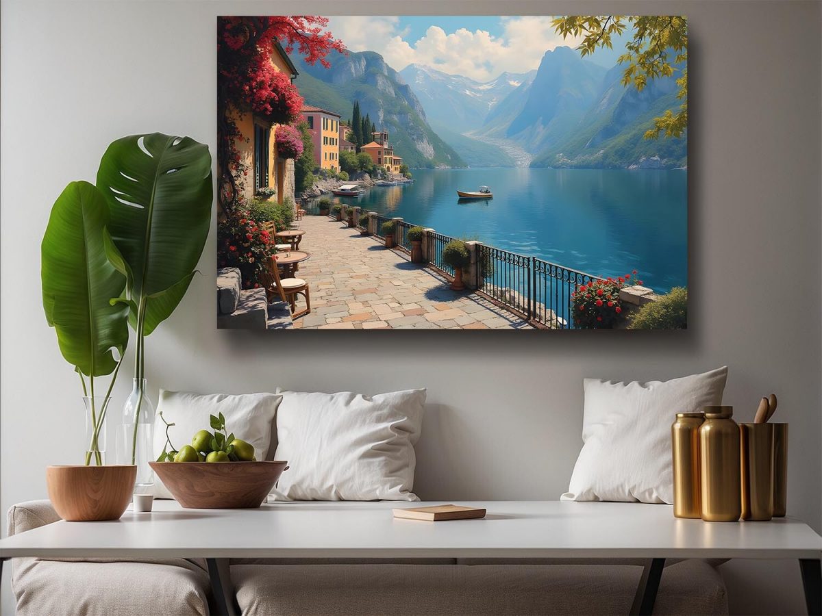 Romantische Uferpromenade am Gardasee, Digital Art, KI Art