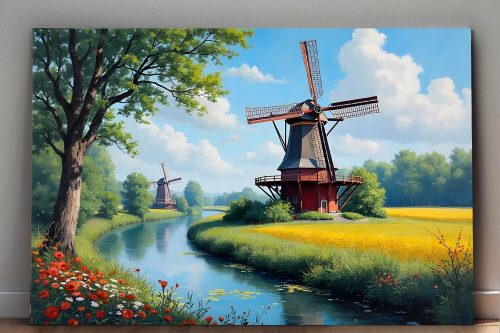 57-476.jpg Windmühle am Fluss in idyllischer Landschaft, Digital Art, KI Art