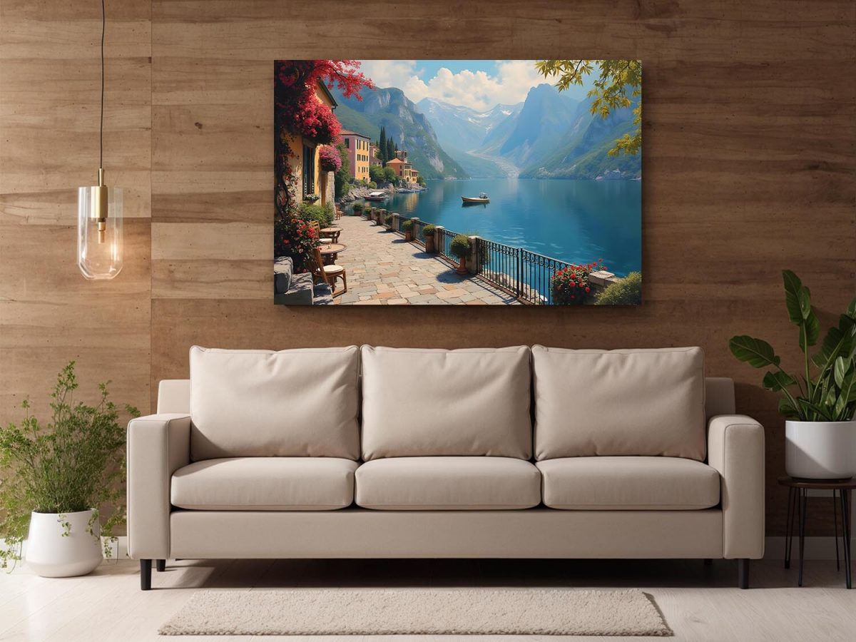 Romantische Uferpromenade am Gardasee, Digital Art, KI Art