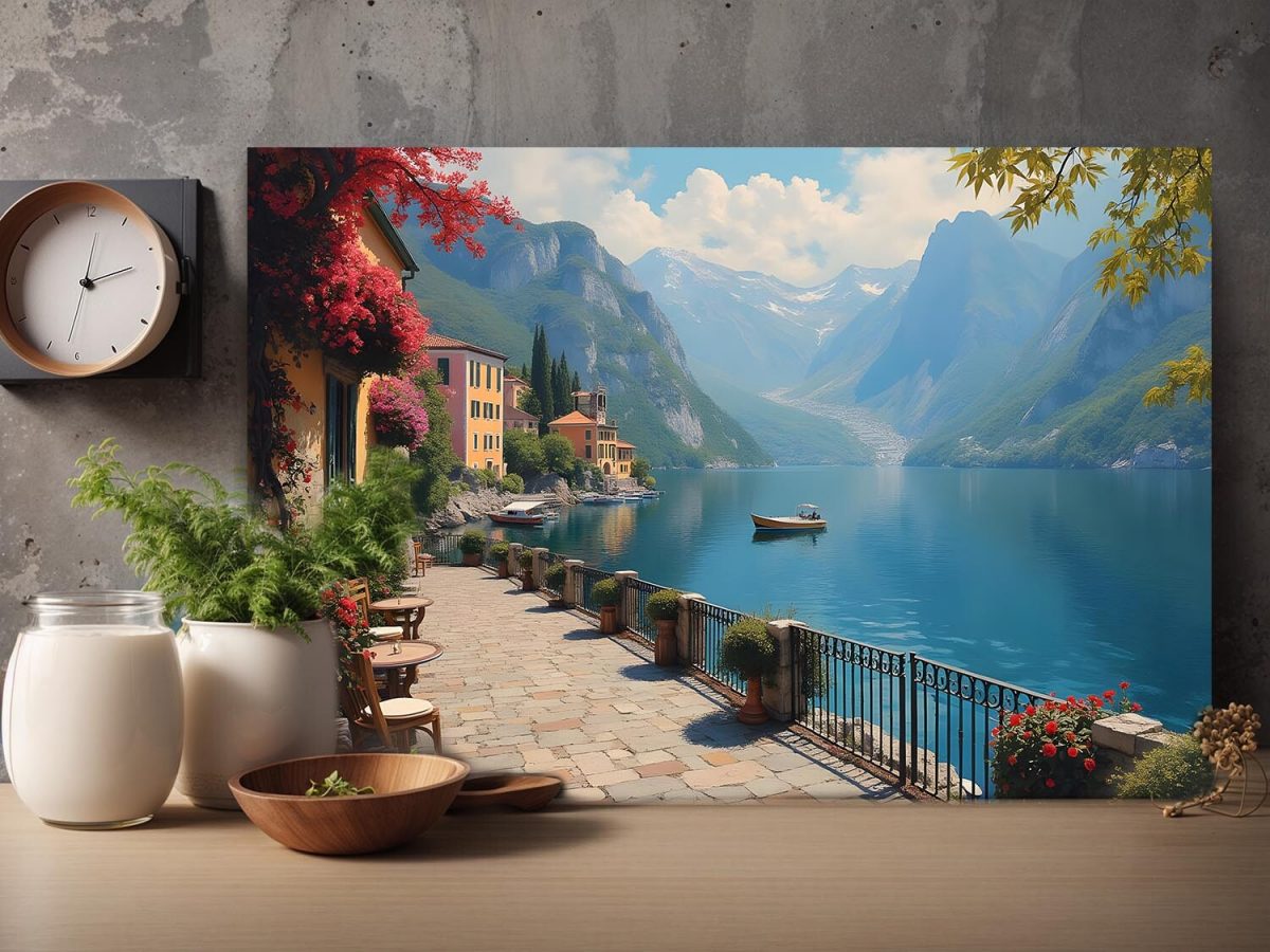 Romantische Uferpromenade am Gardasee, Digital Art, KI Art