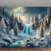 57-487.jpg Faszinierende Winterlandschaft mit Wasserfall - Bild auf Leinwand