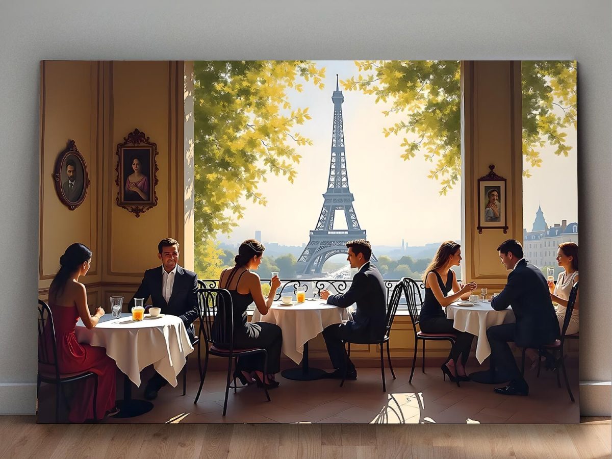 57-490.jpg Pariser Café mit Eiffelturm-Blick, Digital Art, KI Art