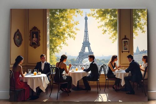 Pariser Café mit Eiffelturm-Blick, Digital Art, KI Art