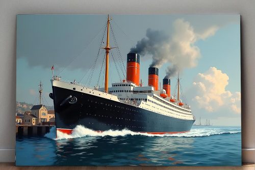 57-493.jpg Historischer Ozeandampfer verlässt das Dock , Digital Art, KI Art