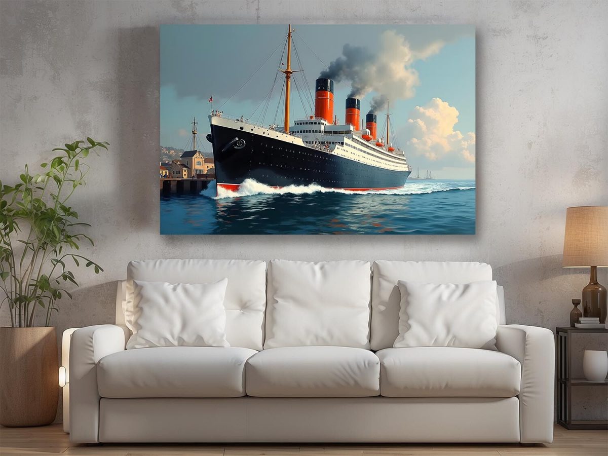 57-496.jpg Historischer Ozeandampfer verlässt das Dock , Digital Art, KI Art