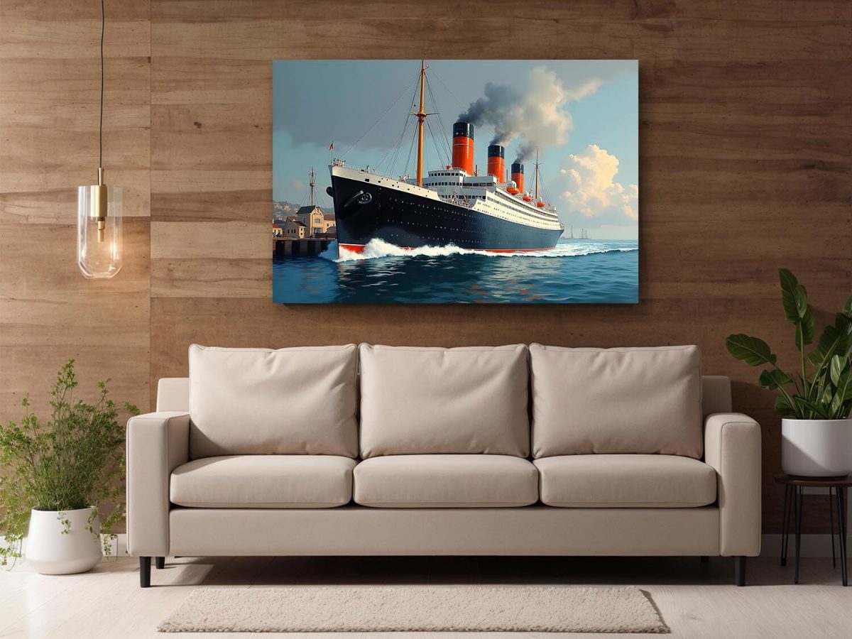 57-500.jpg Historischer Ozeandampfer verlässt das Dock , Digital Art, KI Art