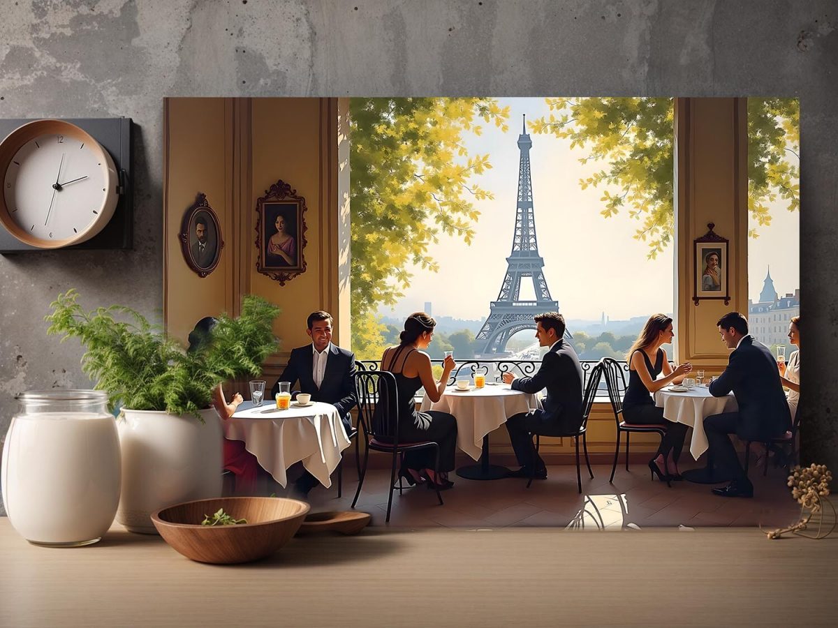 57-501.jpg Pariser Café mit Eiffelturm-Blick, Digital Art, KI Art