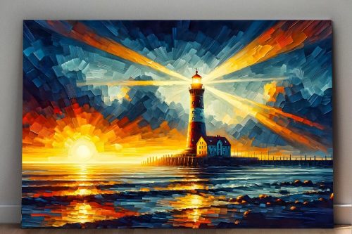 57-503.jpg Leuchtturm im Sonnenuntergang – wie Ölgemälde, Digital Art, KI Art