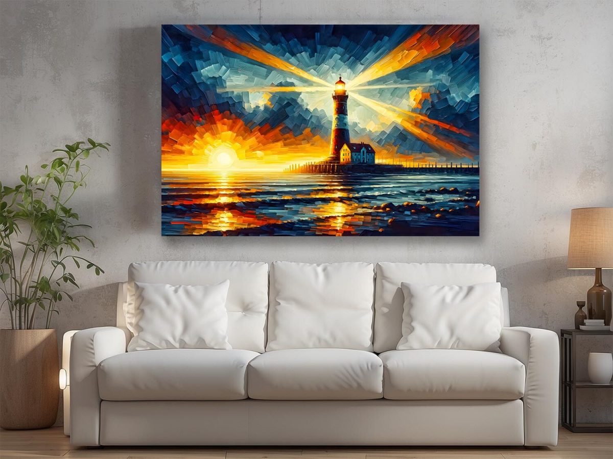 57-504.jpg Leuchtturm im Sonnenuntergang – wie Ölgemälde, Digital Art, KI Art