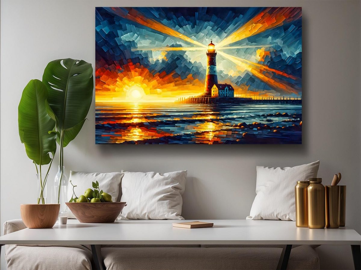 57-506.jpg Leuchtturm im Sonnenuntergang – wie Ölgemälde, Digital Art, KI Art