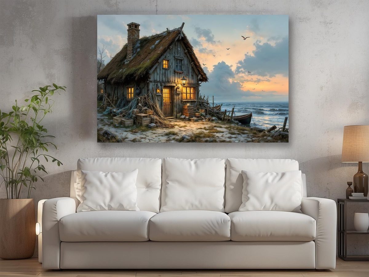 57-507.jpg Abendleuchten am Fischerhaus , Bild auf Leinwand,