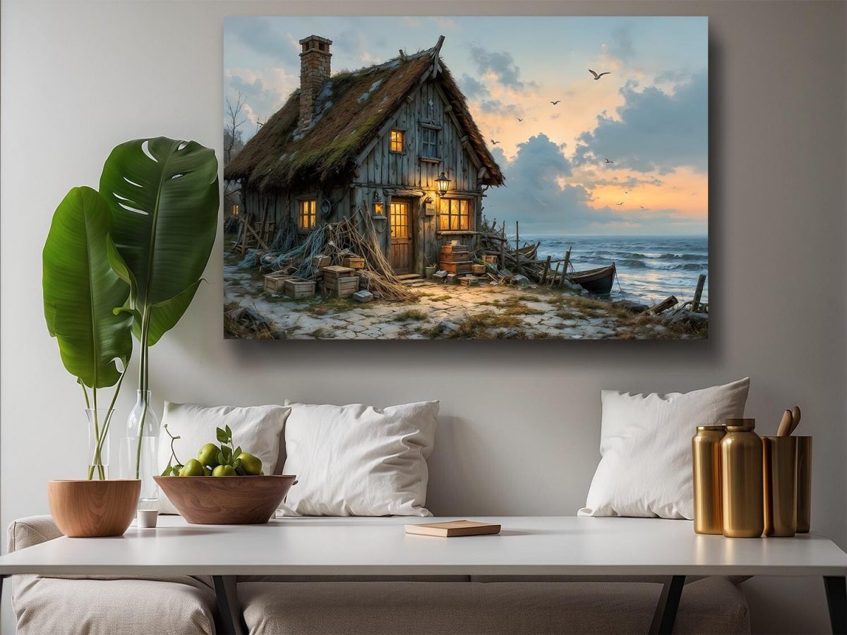 57-509.jpg Abendleuchten am Fischerhaus , Bild auf Leinwand,