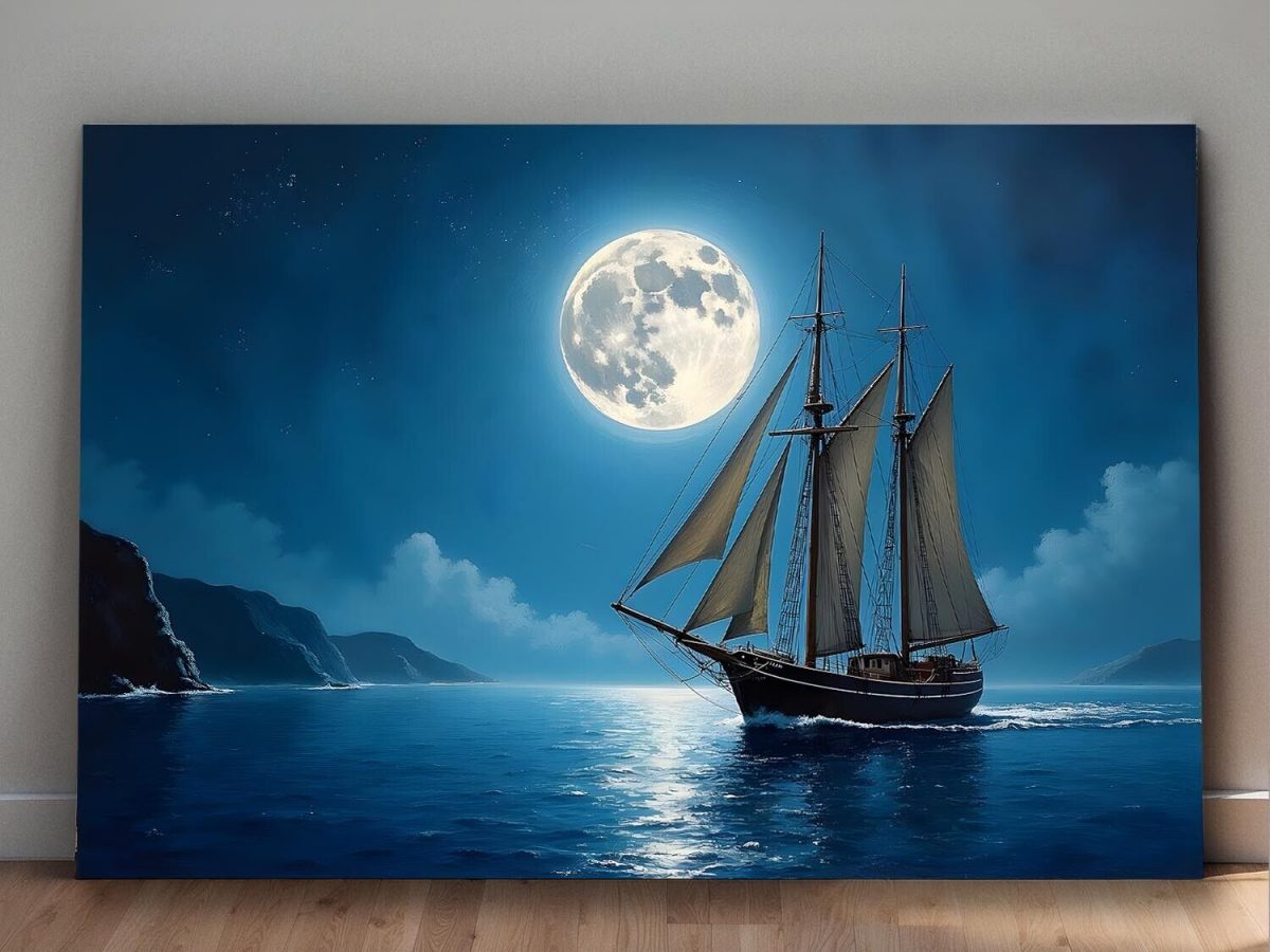 57-511.jpg Segelschiff im Mondlicht , Bild auf Leinwand,