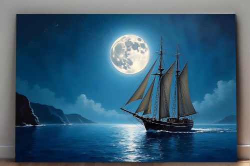57-511.jpg Segelschiff im Mondlicht , Bild auf Leinwand,