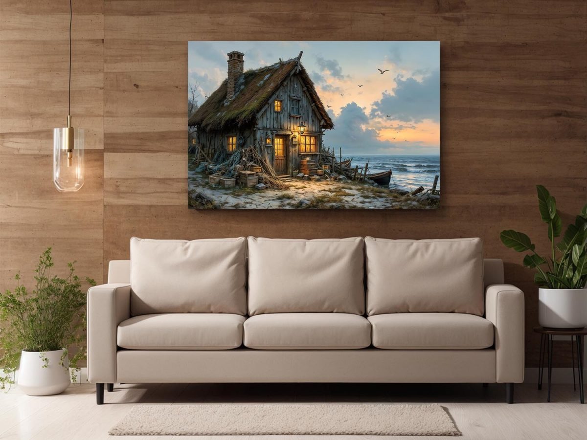 57-513.jpg Abendleuchten am Fischerhaus , Bild auf Leinwand,