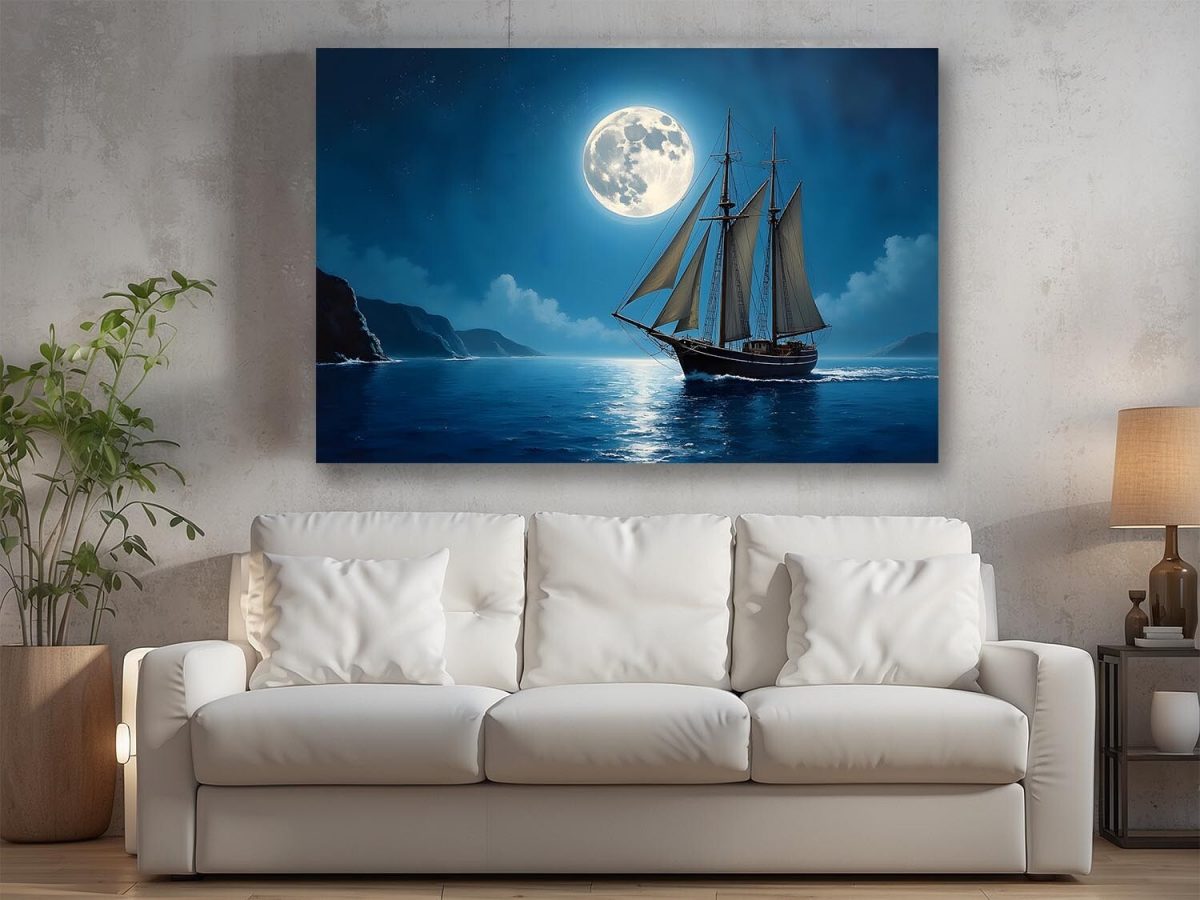 57-515.jpg Segelschiff im Mondlicht , Bild auf Leinwand,
