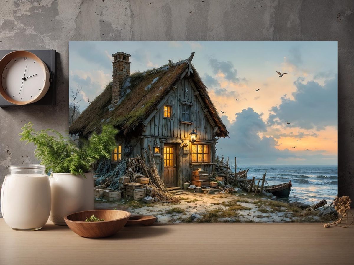 57-516.jpg Abendleuchten am Fischerhaus , Bild auf Leinwand,