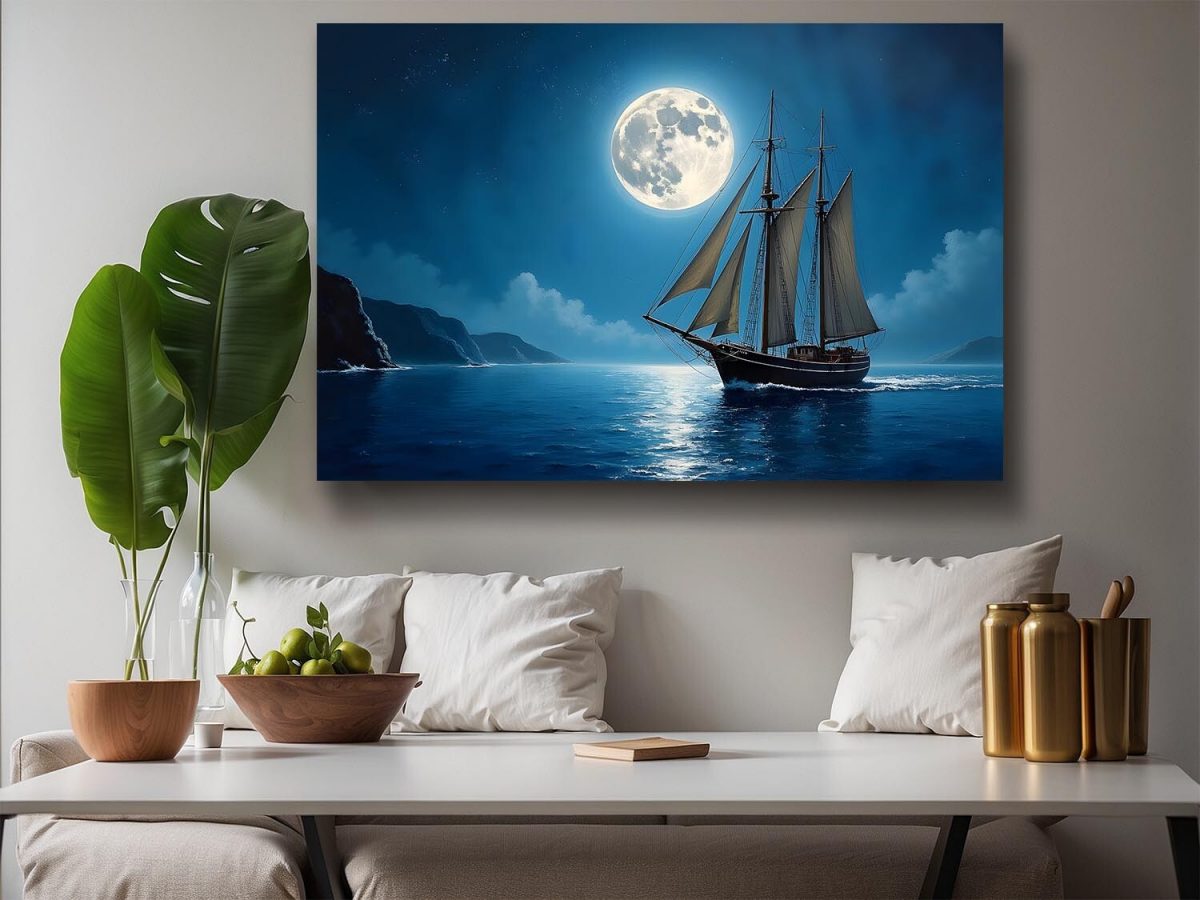 57-518.jpg Segelschiff im Mondlicht , Bild auf Leinwand,