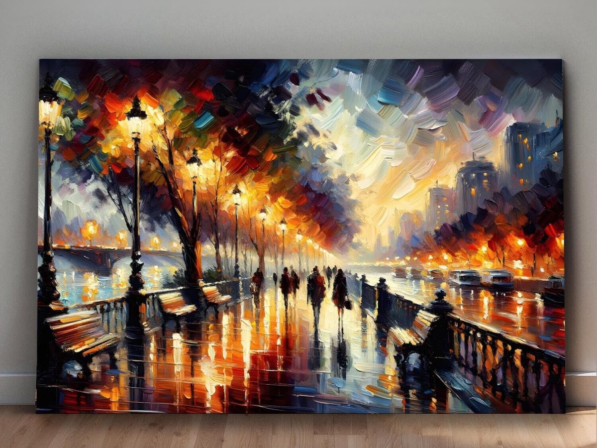 57-519.jpg Belebte Uferpromenade bei Nacht – wie Ölgemälde, Digital Art, KI Art