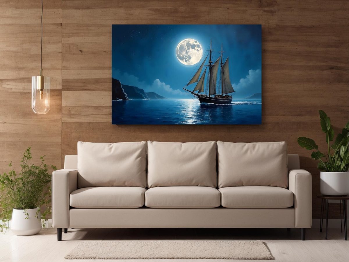 57-521.jpg Segelschiff im Mondlicht , Bild auf Leinwand,