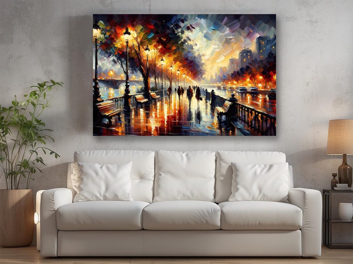 57-522.jpg Belebte Uferpromenade bei Nacht – wie Ölgemälde, Digital Art, KI Art