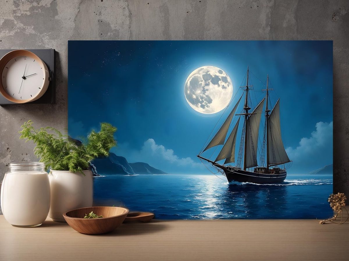 57-526.jpg Segelschiff im Mondlicht , Bild auf Leinwand,