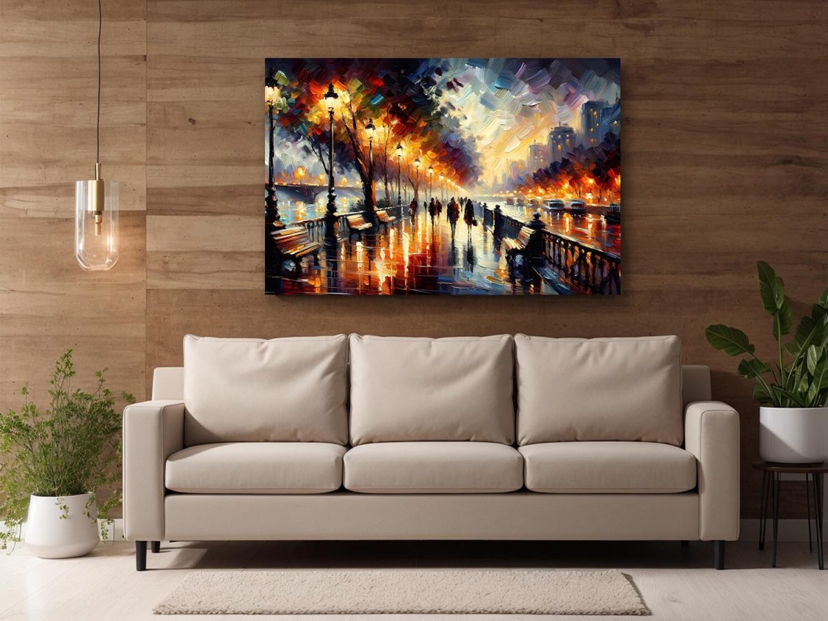 57-527.jpg Belebte Uferpromenade bei Nacht – wie Ölgemälde, Digital Art, KI Art