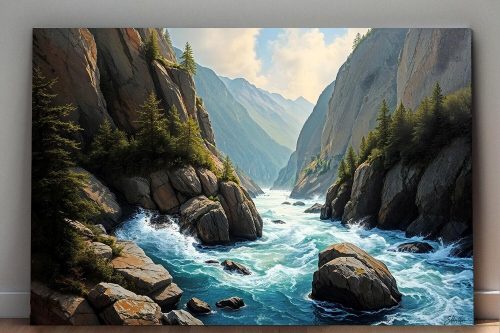 57-548.jpg Faszinierende Berglandschaft mit Fluss- Wandbild auf Leinwand