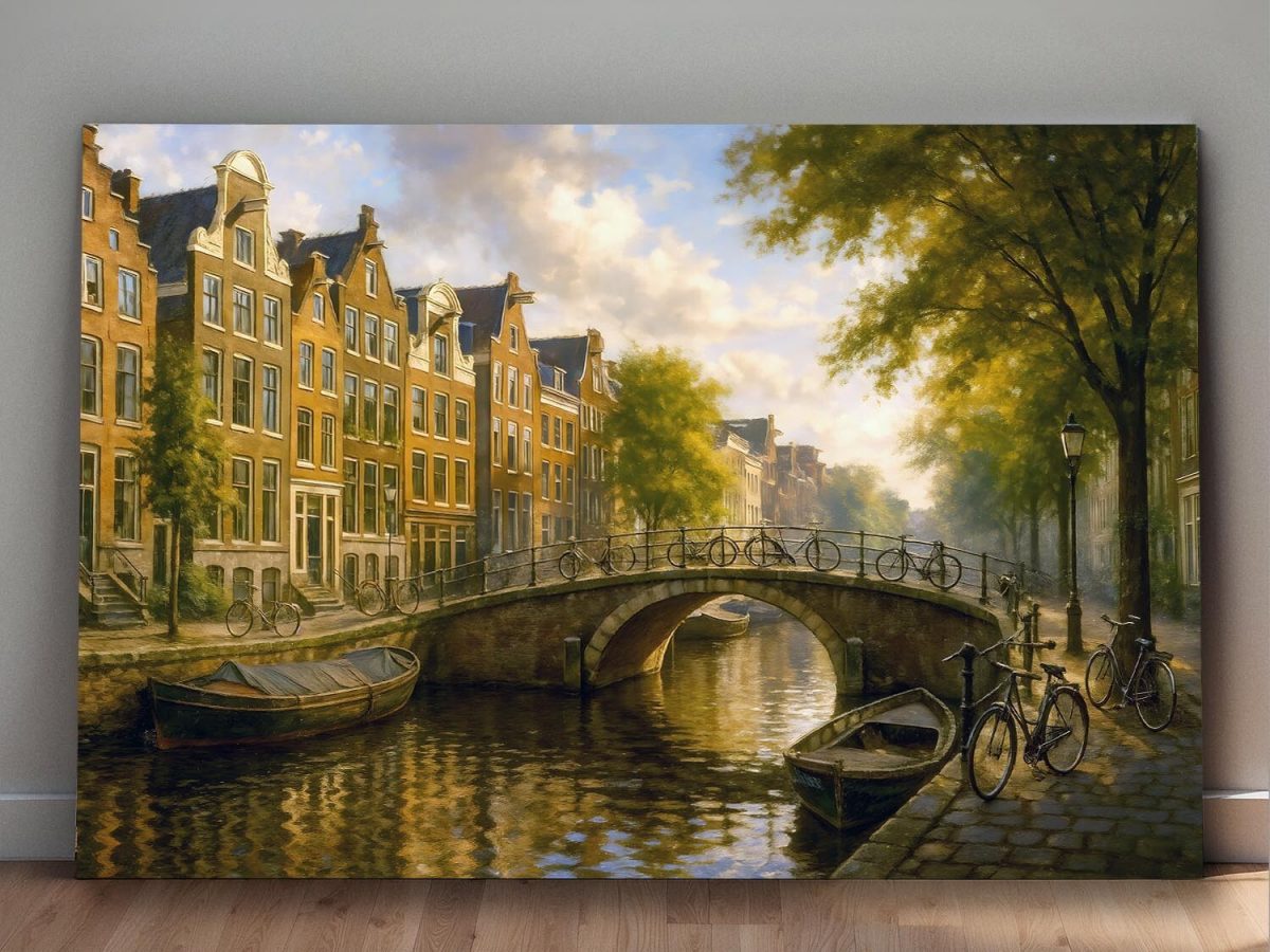 Goldenes Amsterdam - Kanalbrücke im Abendlicht, Digital Art,
