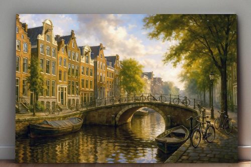 Goldenes Amsterdam - Kanalbrücke im Abendlicht, Digital Art,