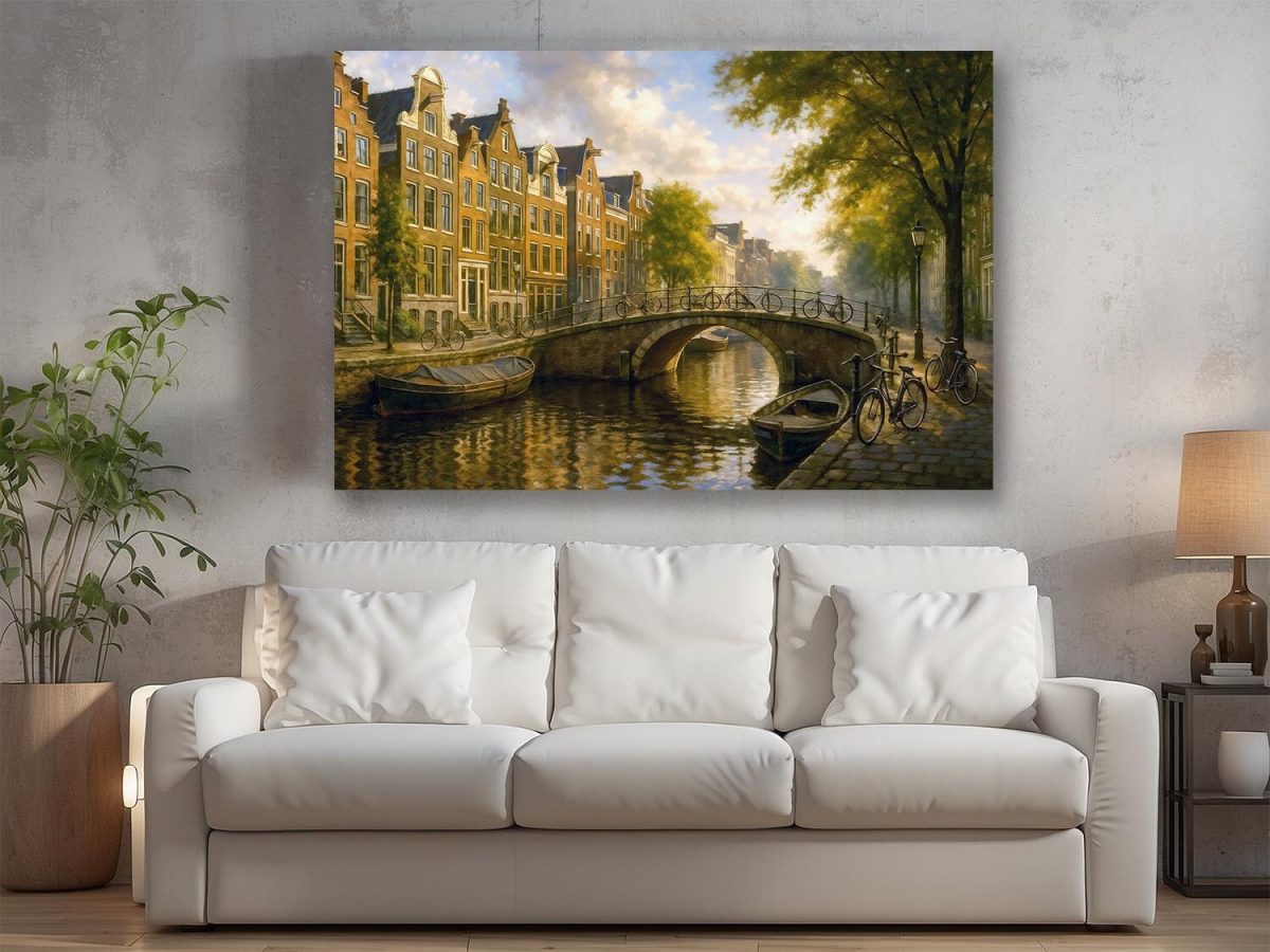 Goldenes Amsterdam - Kanalbrücke im Abendlicht, Digital Art,