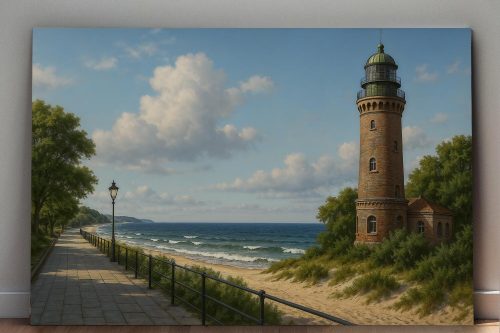 57-578.jpg Strandpromenade mit Leuchtturm – Druck auf Leiwand, Digital Art