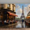 Pariser Café mit Eiffelturm – Bild auf Leinwand, Digital Art