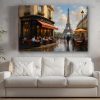 Pariser Café mit Eiffelturm – Bild auf Leinwand, Digital Art