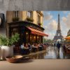Pariser Café mit Eiffelturm – Bild auf Leinwand, Digital Art