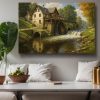 Historische Wassermühle im Tal, Bild auf Leinwand, Digital Art
