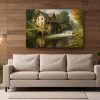 Historische Wassermühle im Tal, Bild auf Leinwand, Digital Art