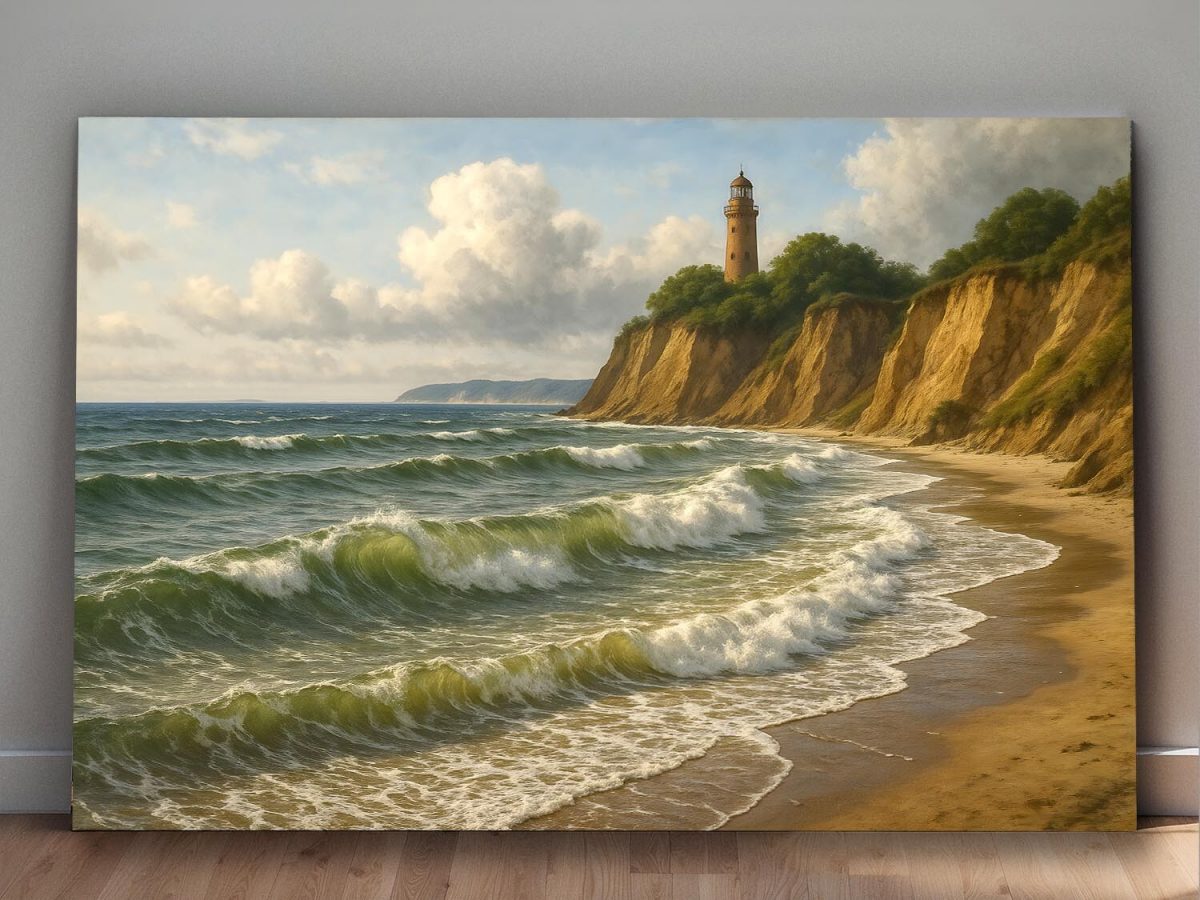 Leuchtturm auf den Klippen – Bild auf Leinwand, Digital Art,