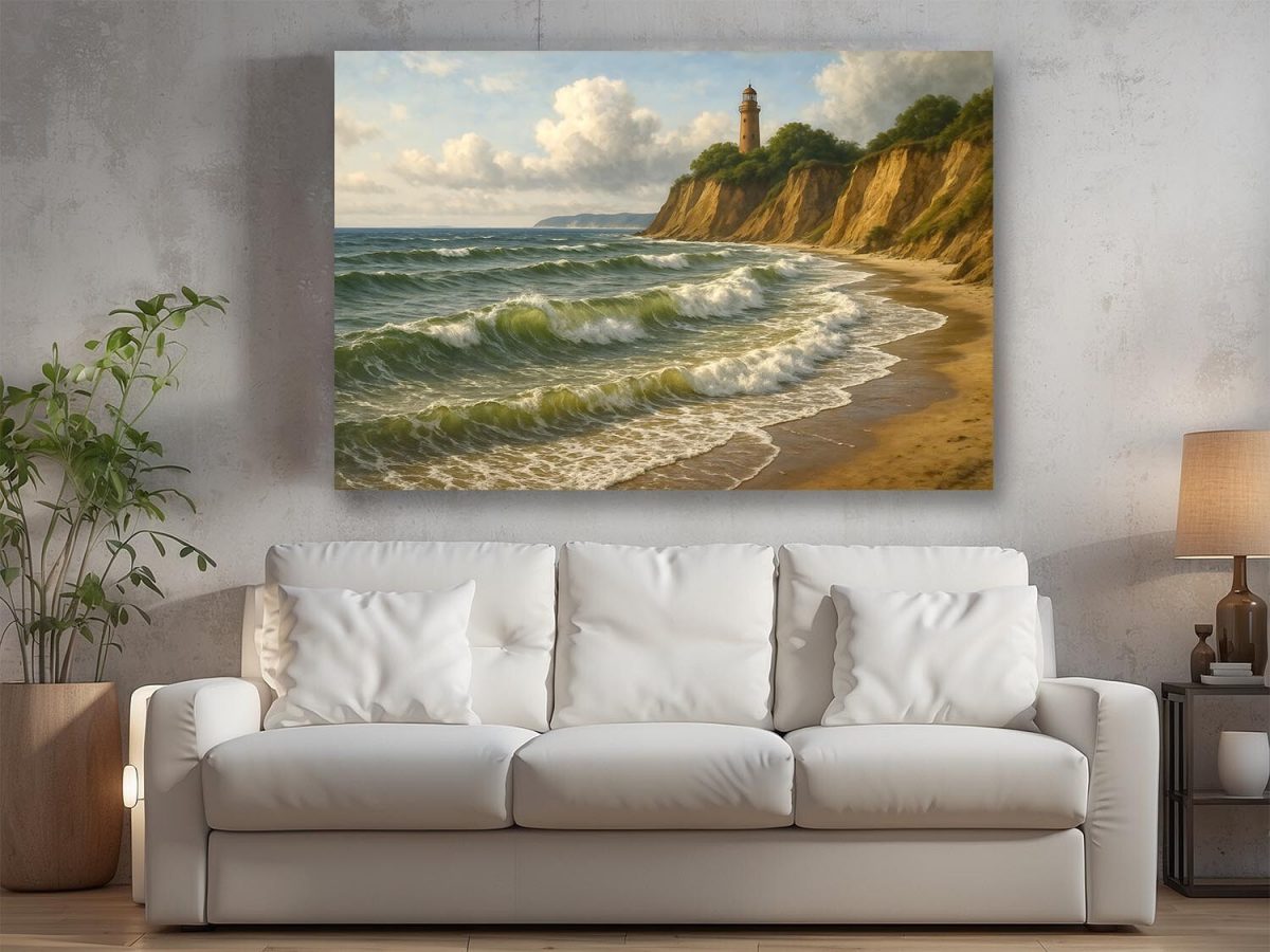 Leuchtturm auf den Klippen – Bild auf Leinwand, Digital Art,