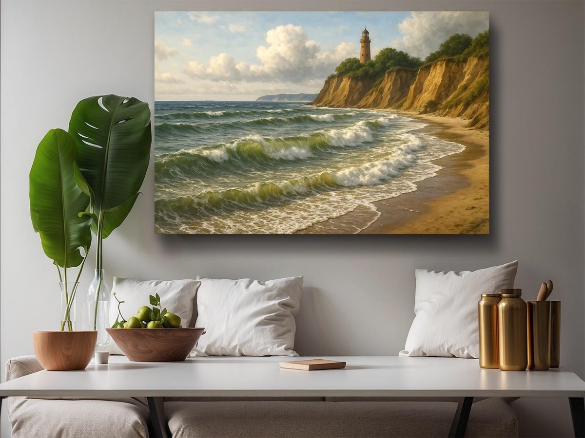 Leuchtturm auf den Klippen – Bild auf Leinwand, Digital Art,
