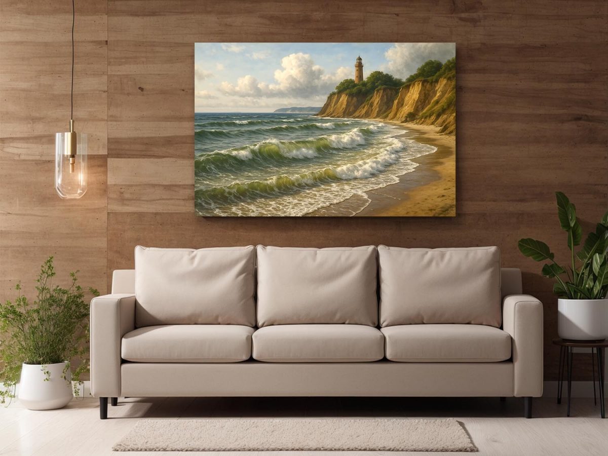 Leuchtturm auf den Klippen – Bild auf Leinwand, Digital Art,