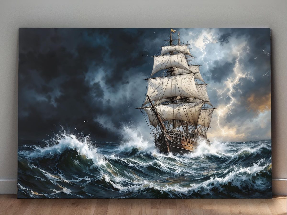 Segelschiff im Gewitter , Bild auf Leinwand,