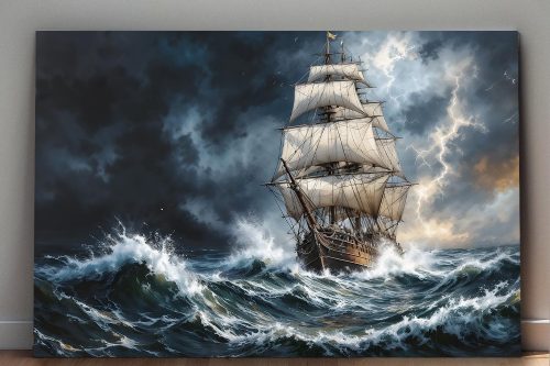 57-598.jpg Segelschiff im Gewitter , Bild auf Leinwand,