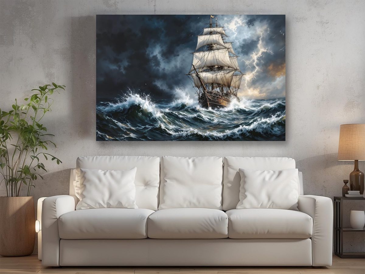 Segelschiff im Gewitter , Bild auf Leinwand,