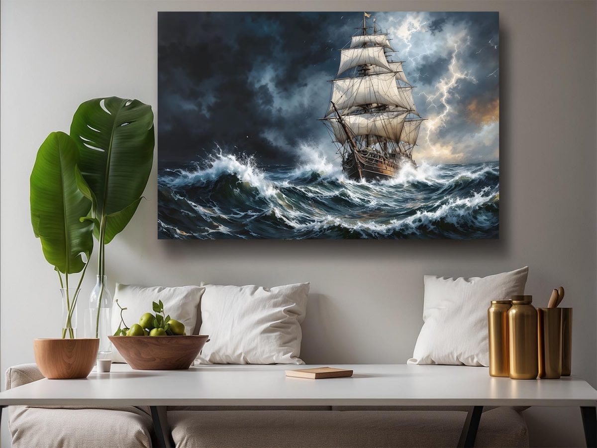 Segelschiff im Gewitter , Bild auf Leinwand,