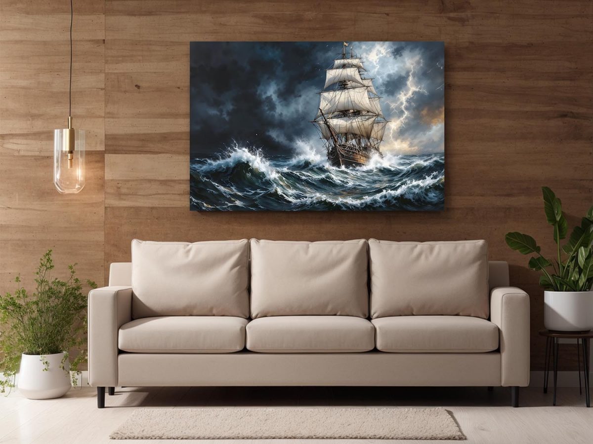 Segelschiff im Gewitter , Bild auf Leinwand,