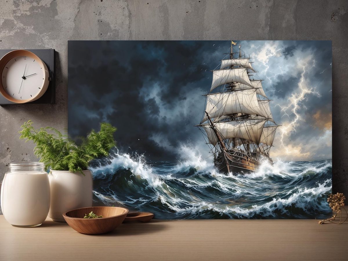 Segelschiff im Gewitter , Bild auf Leinwand,