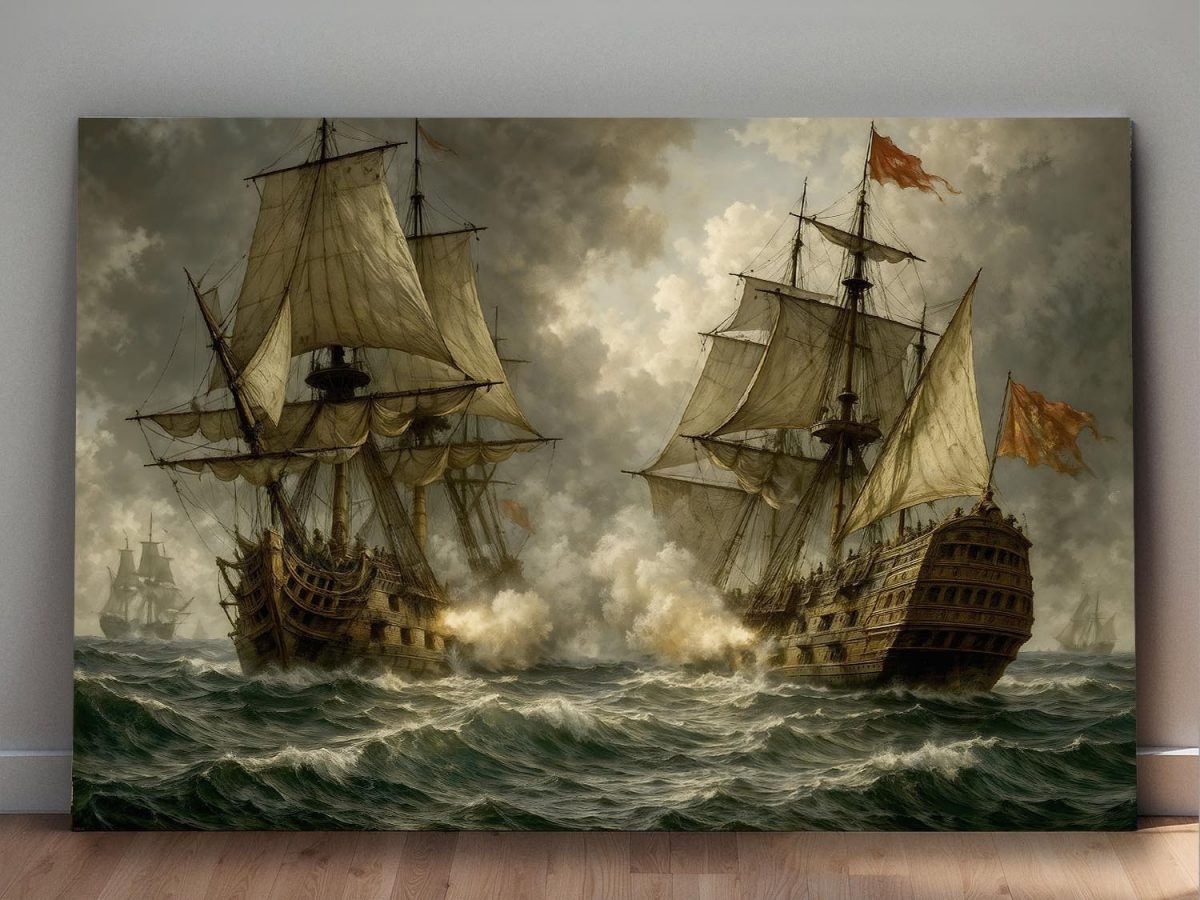 Segelschiff im Gefecht , Bild auf Leinwand,