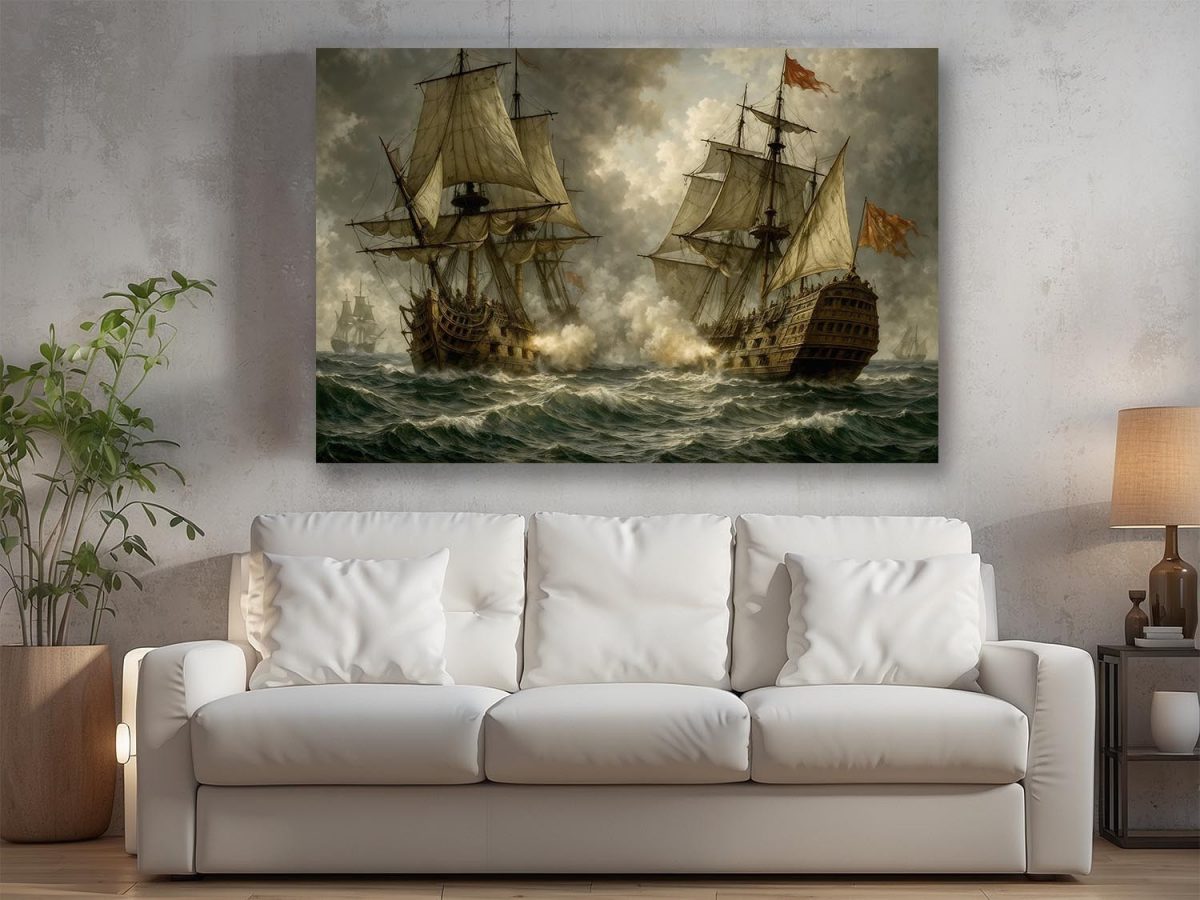 Segelschiff im Gefecht , Bild auf Leinwand,